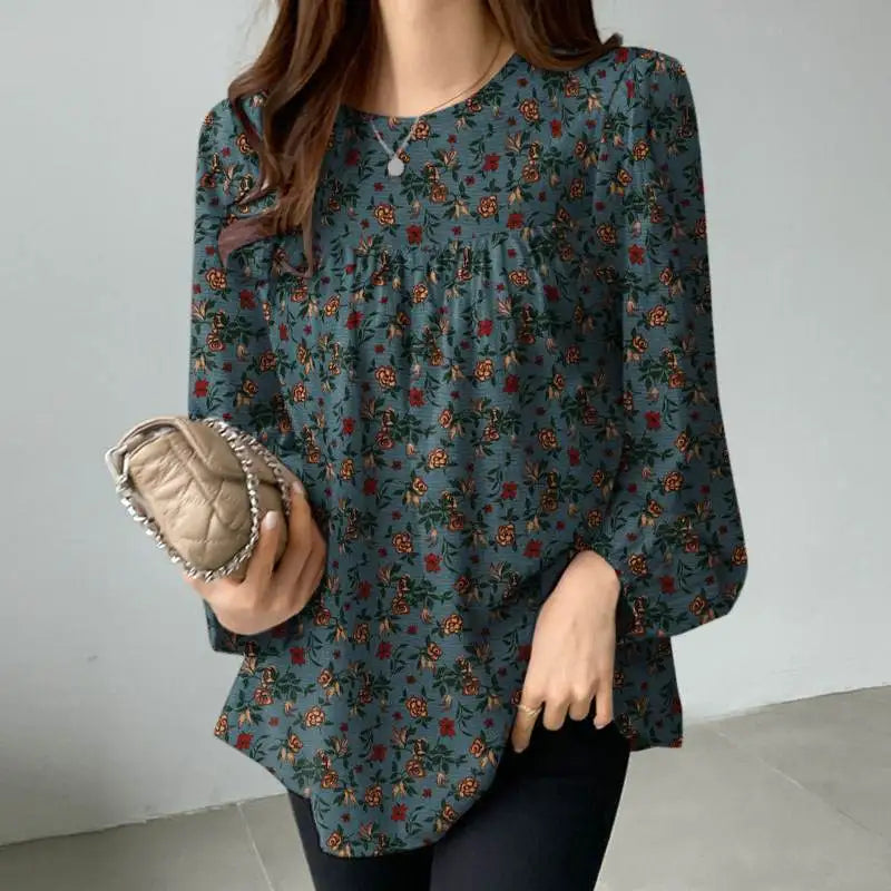 Floral Cotton Blouse – Bohemian Long Sleeve O-Neck Casual Shirt