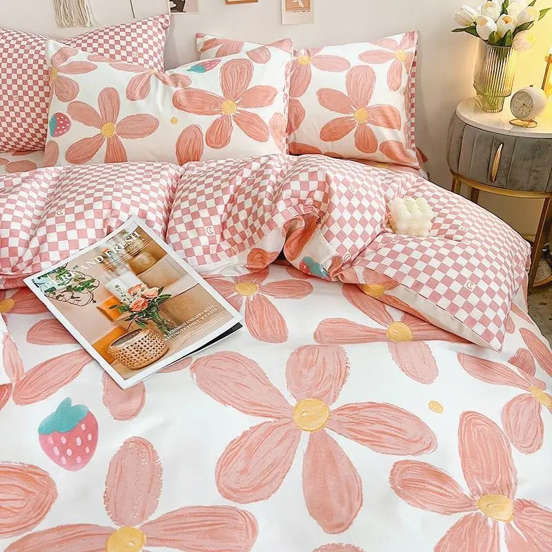 Pink Floral Duvet Cover Bedding Set – Soft Microfiber for Girls, Single to King Sizes