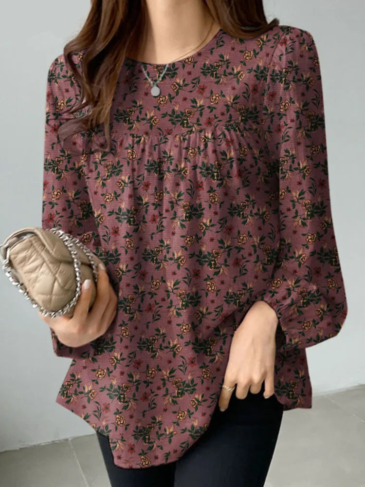 Floral Cotton Blouse – Bohemian Long Sleeve O-Neck Casual Shirt