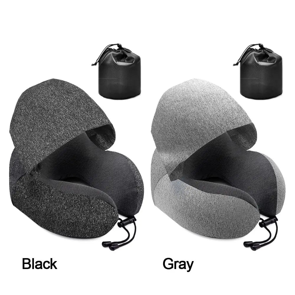 Hooded U-Shaped Travel Pillow – Memory Foam Neck Support for Sleep, Flights & Office
