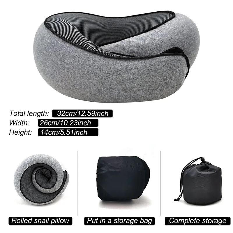 Memory Foam U-Shaped Travel Neck Pillow – Snail Style Portable Support Carry Bag