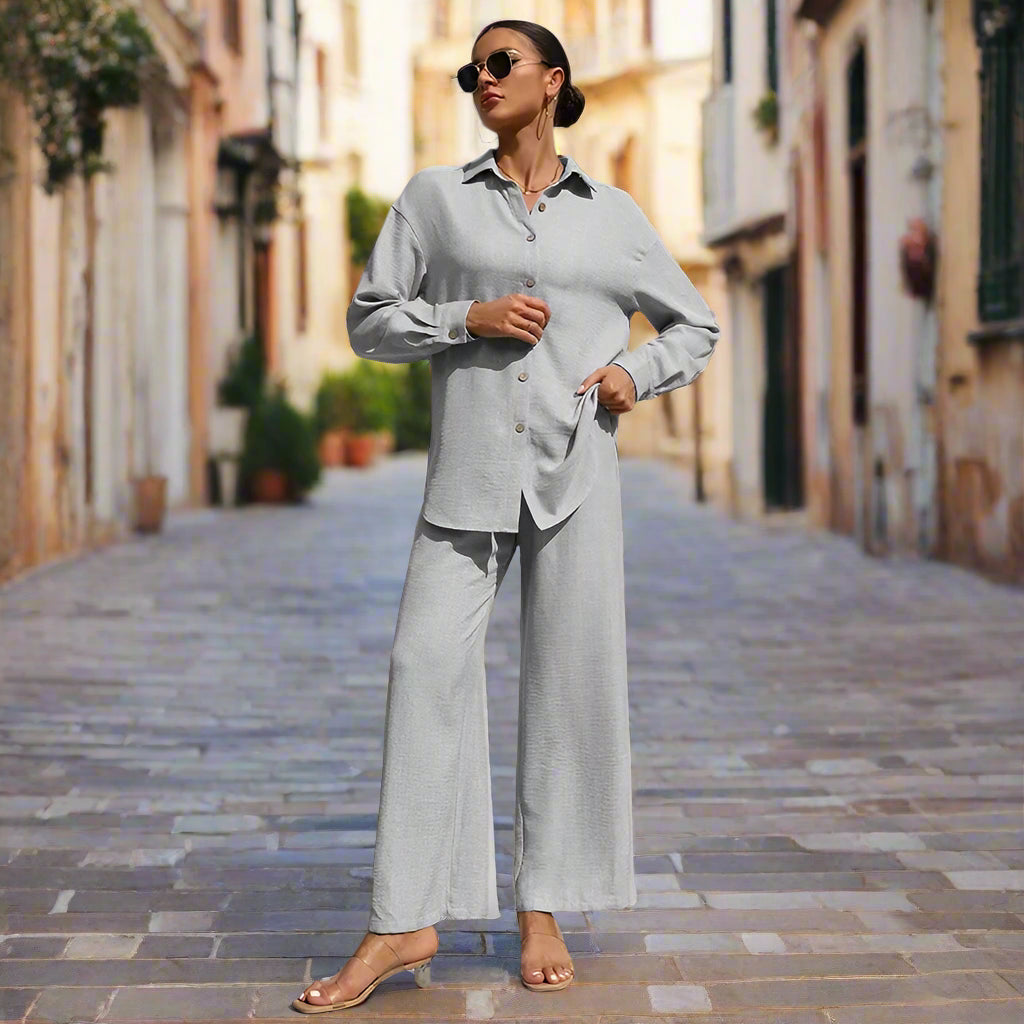 Women's 2-Piece Outfit – Lapel Shirt and Wide-Leg Trousers in a Modern Relaxed Fit