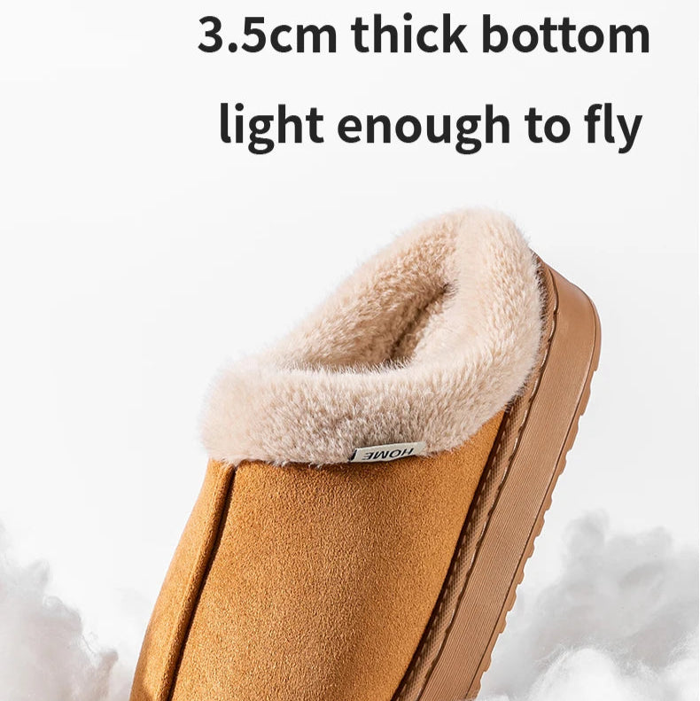 Winter Indoor Slippers Thick Sole Faux Suede Anti-Slip House Shoes Plush Lining