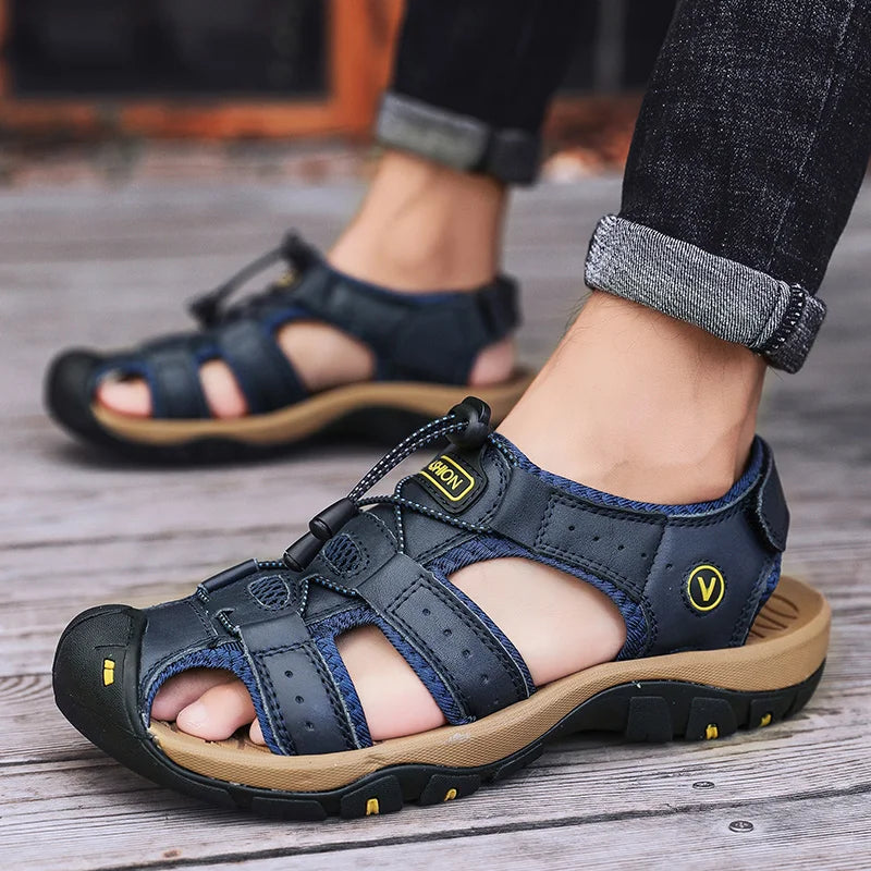 Men’s Leather Gladiator Sandals – Casual Outdoor Summer Beach Shoes
