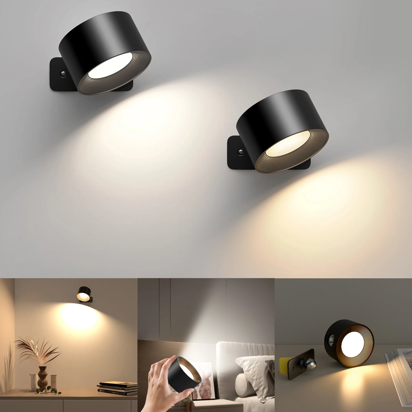 LED Wall Sconce Light – 3 Brightness & Colour Modes, 360° Rotatable, Touch Control