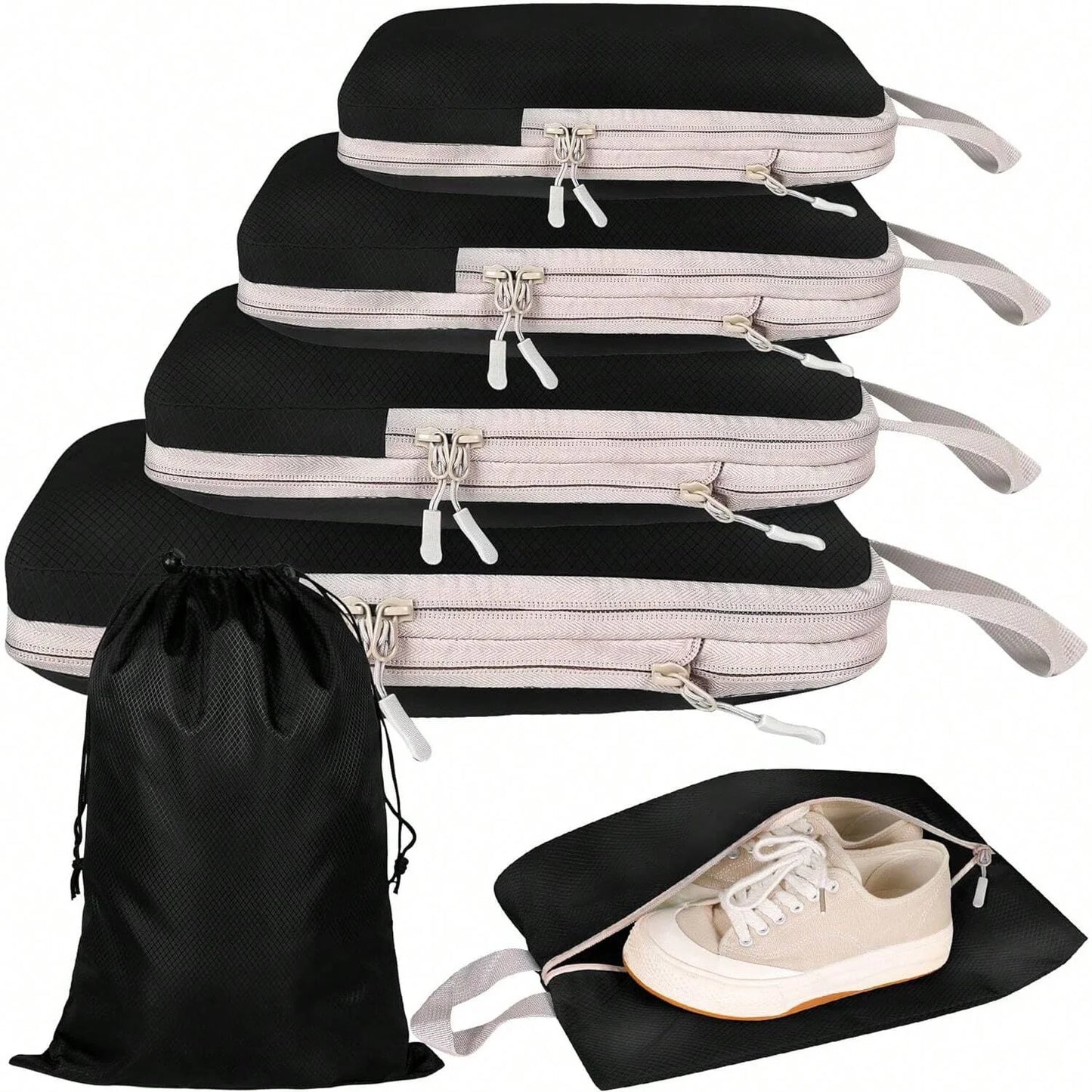 Travel Packing Cubes – Waterproof Compressible Luggage Organizer Set with Handbag