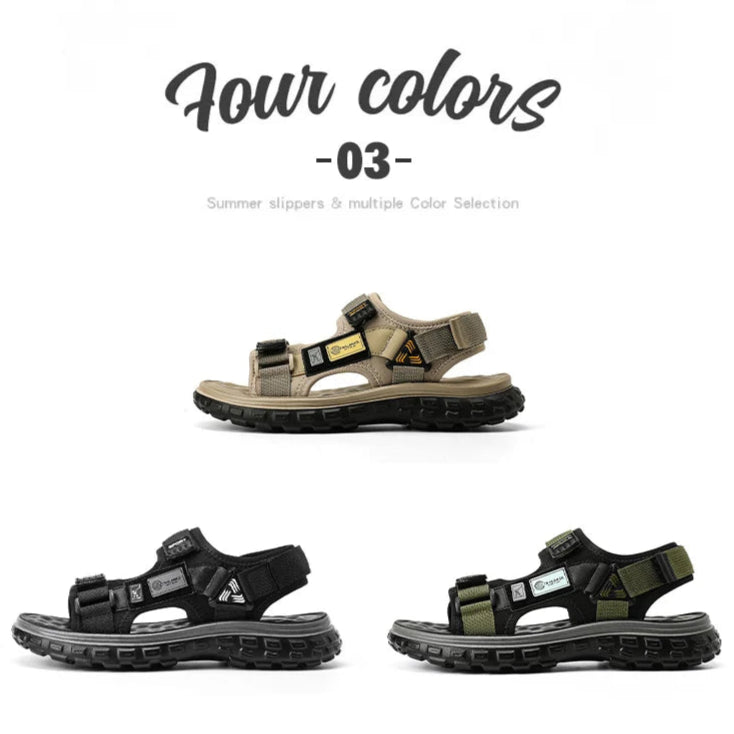 Men’s Outdoor Leather Sandals – Breathable Hiking Shoes with Elastic Strap