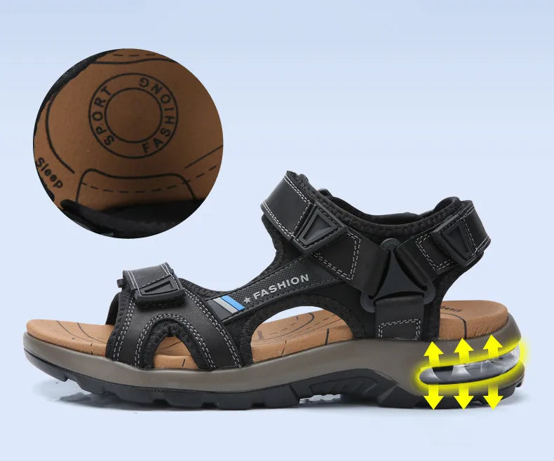 Men’s Leather Roman Sandals – Summer Outdoor Gladiator Beach Shoes
