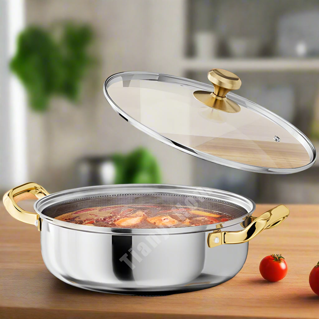 Multi-Layer 410 Stainless Steel Frying Pan with Lid – Fast Heat, All-Hob Ready