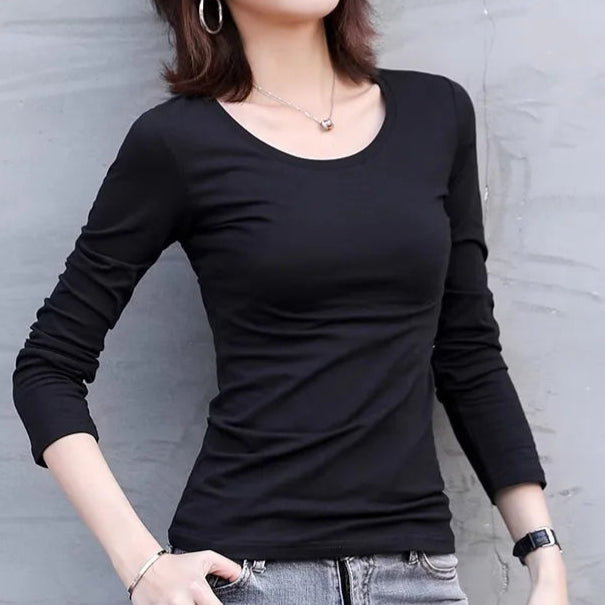 Women’s Round Neck Long Sleeve T-shirt – Slim Fit Long Sleeve Tee