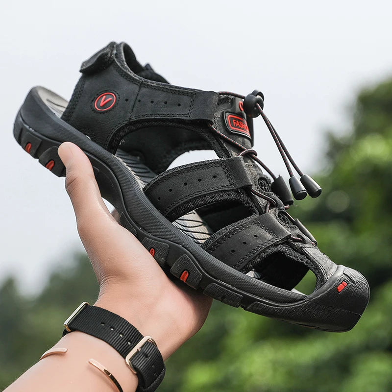 Men’s Leather Gladiator Sandals – Casual Outdoor Summer Beach Shoes