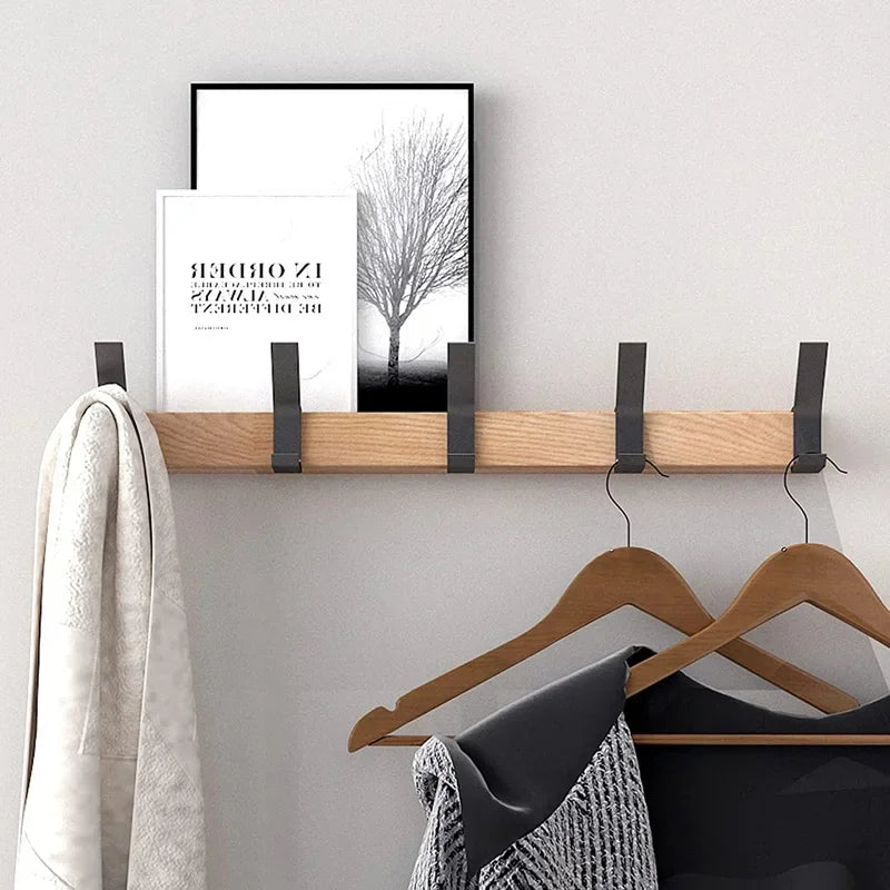 Nordic Wall Mounted Wooden Coat Rack with 5 Movable Hooks Ideal for Coats