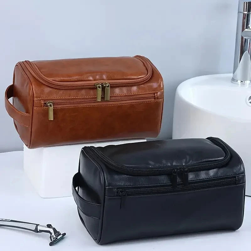 Leather Toiletry Bag Hanging Travel Dopp Kit, Water-Resistant Cosmetic Organizer