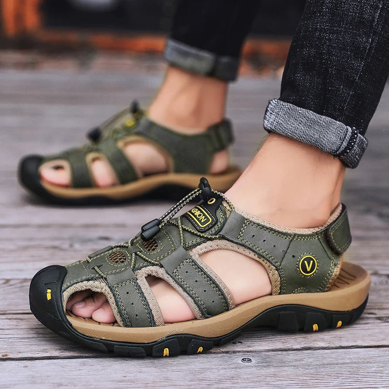 Men’s Leather Gladiator Sandals – Casual Outdoor Summer Beach Shoes