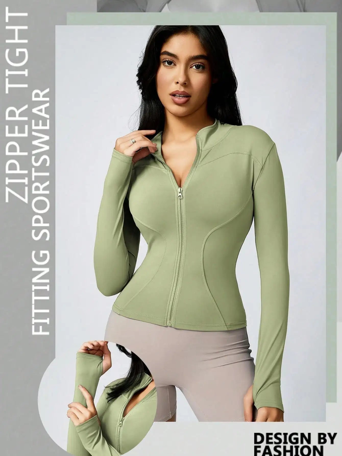 Women’s Zip-Up Sports Jacket – Slim Fit Turtleneck Long Sleeve Activewear Top