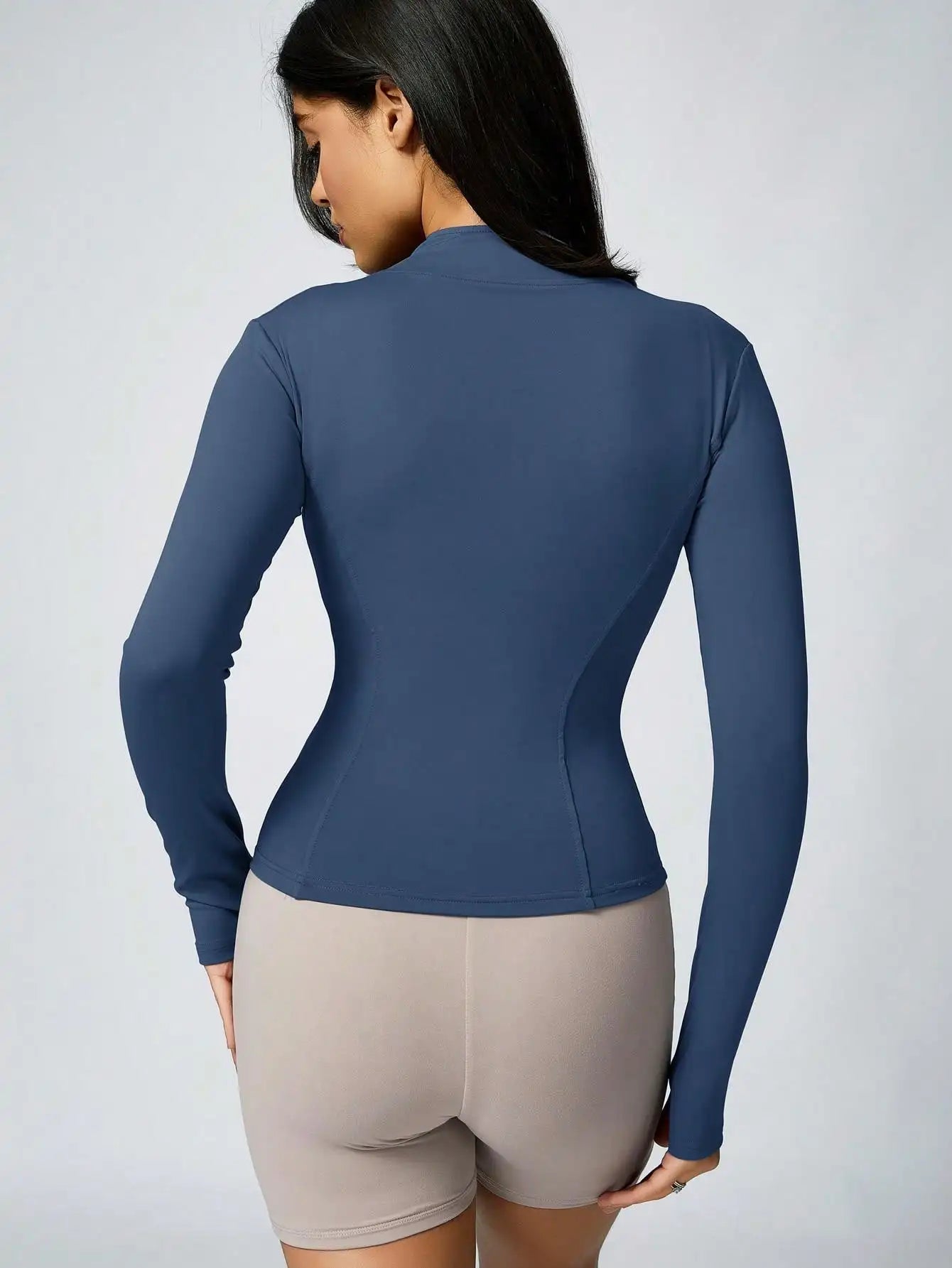 Women’s Zip-Up Sports Jacket – Slim Fit Turtleneck Long Sleeve Activewear Top