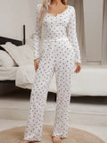 Cute Bowknot Print Pyjama Set – Full Sleeve Loungewear for Women, Autumn Nightwear