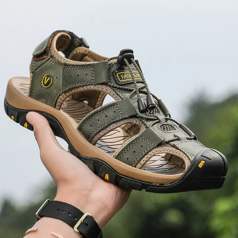 Men’s Leather Gladiator Sandals – Casual Outdoor Summer Beach Shoes