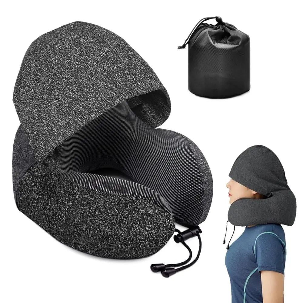 Hooded U-Shaped Travel Pillow – Memory Foam Neck Support for Sleep, Flights & Office