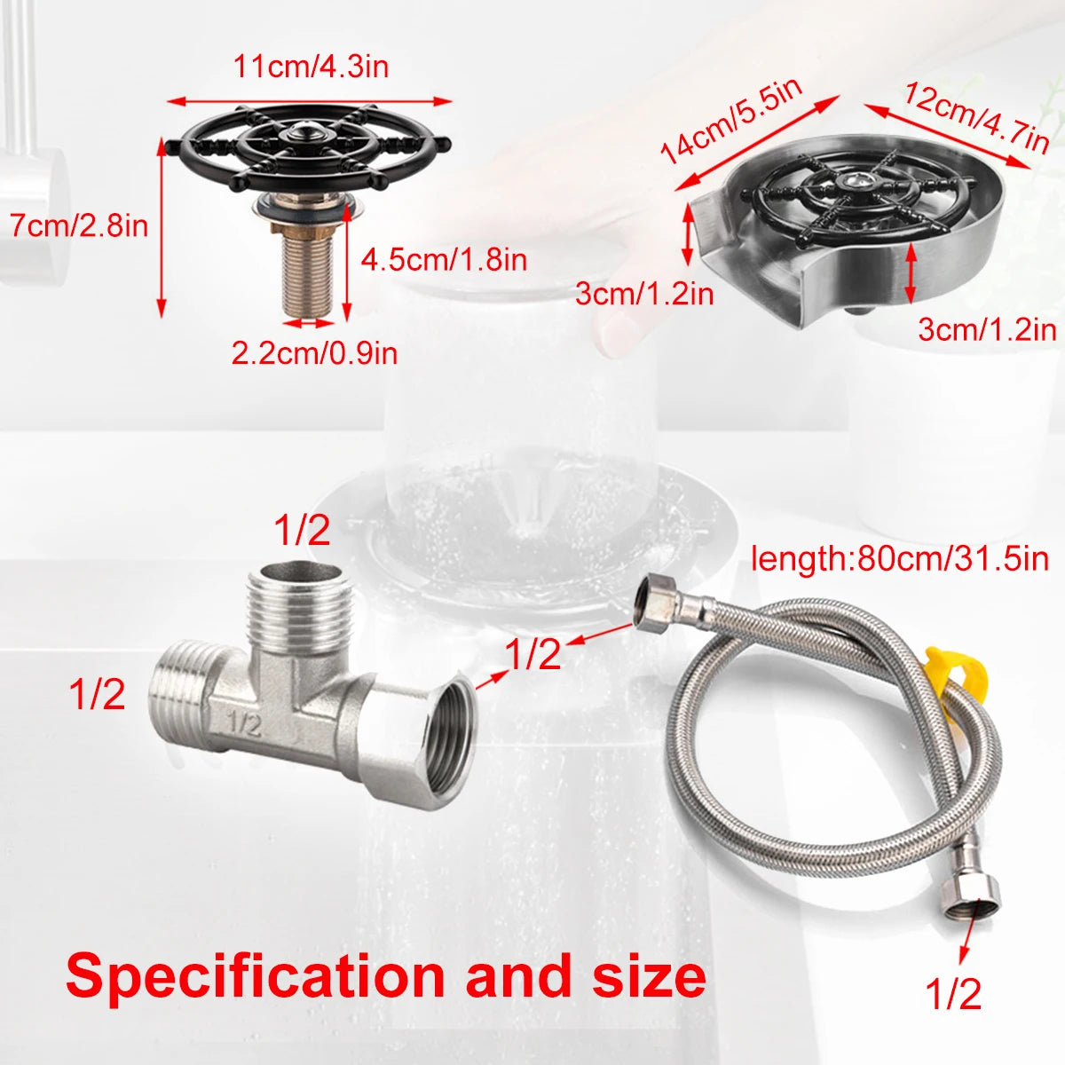 Automatic Glass Rinser for Kitchen Sink – Stainless Steel Bottle & Cup Washer