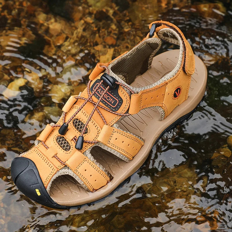 Men’s Leather Gladiator Sandals – Casual Outdoor Summer Beach Shoes