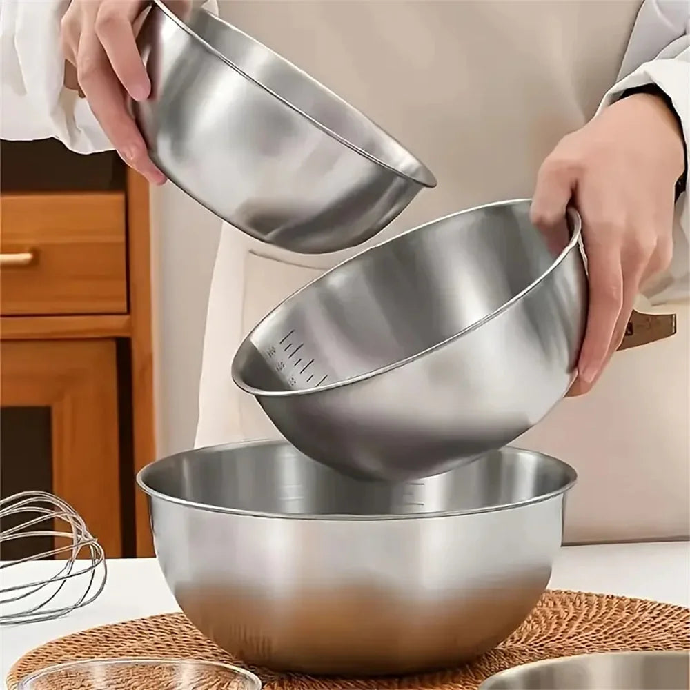 3pcs Stainless Steel Mixing Bowl Set with Measuring Scale – Non-Slip, Durable