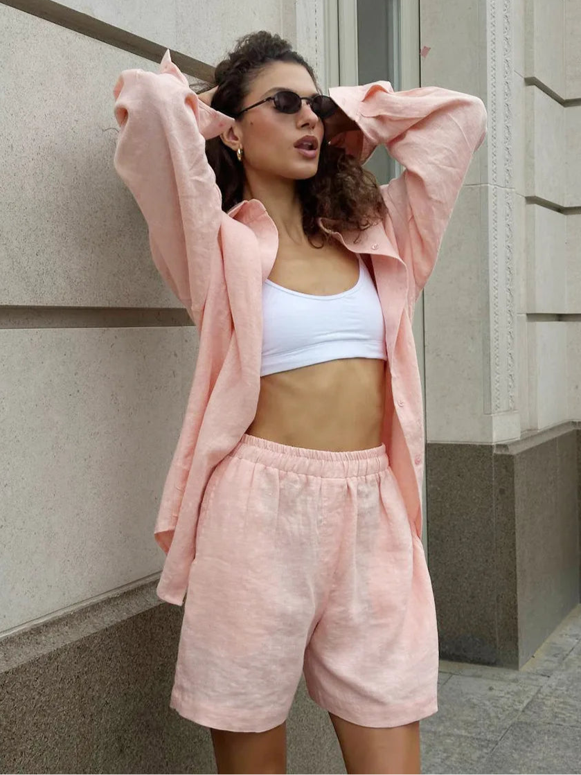 Women’s Cotton Shirt & Shorts Set – Lightweight Casual 2-Piece Summer Outfit