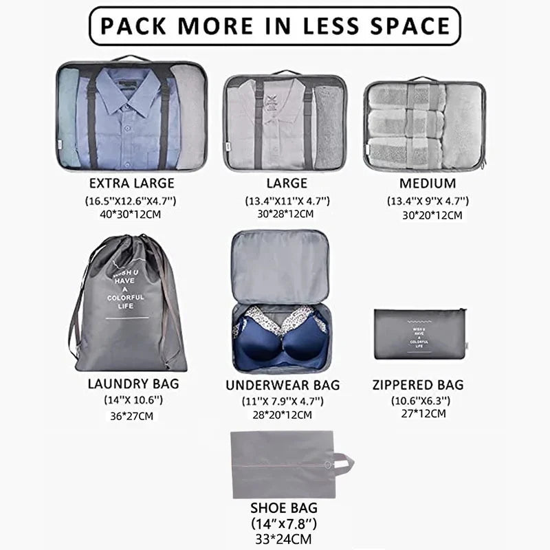 7PCS Travel Organizer Set – Packing Cubes for Clothes, Shoes & Luggage