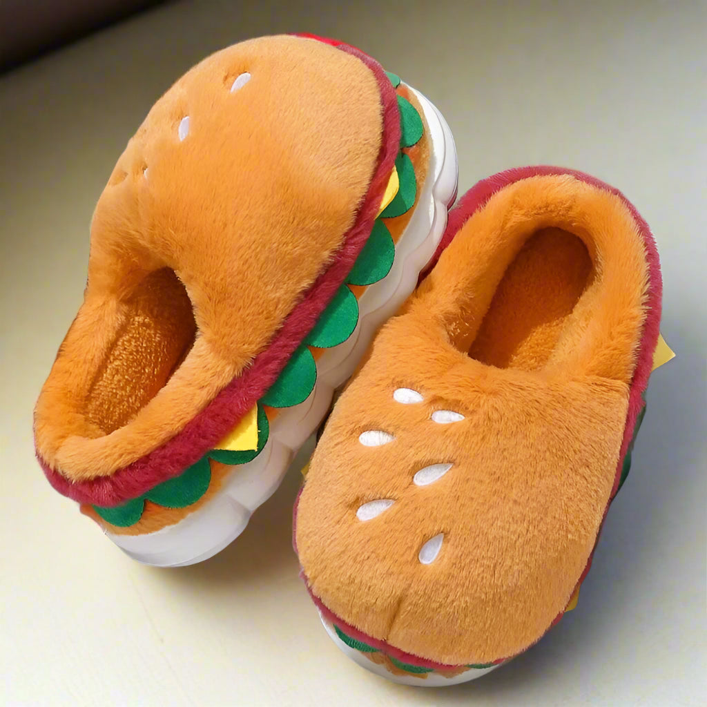 Hamburger Plush Winter Slippers – Cozy Indoor Comfort with a Playful Twist