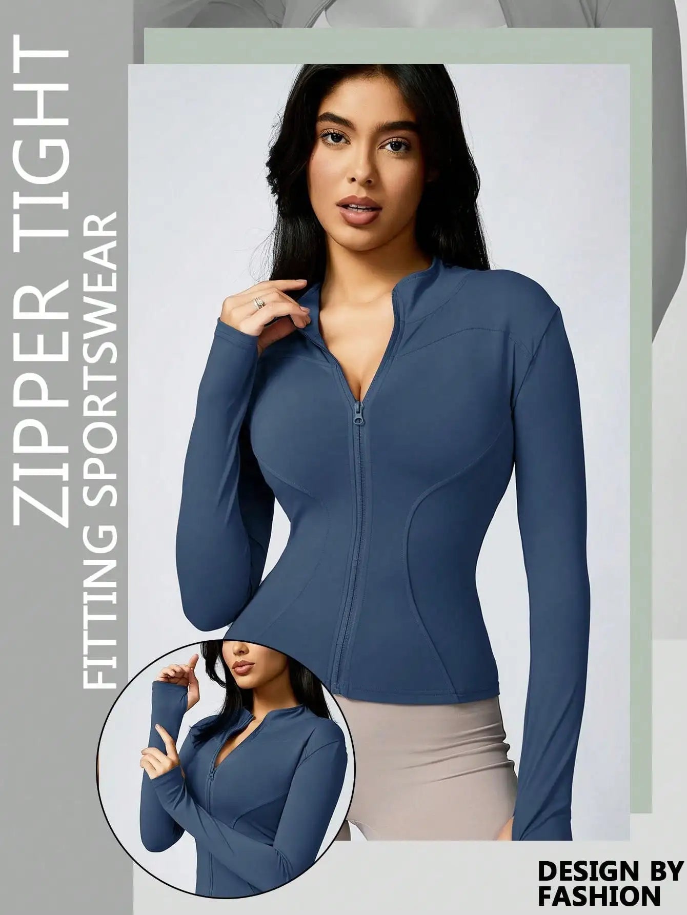 Women’s Zip-Up Sports Jacket – Slim Fit Turtleneck Long Sleeve Activewear Top