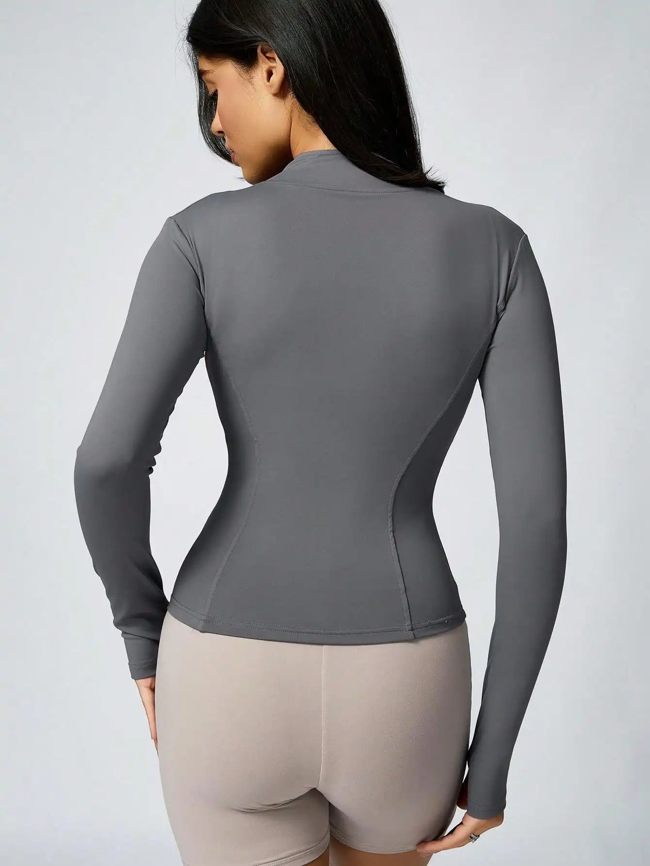 Women’s Zip-Up Sports Jacket – Slim Fit Turtleneck Long Sleeve Activewear Top