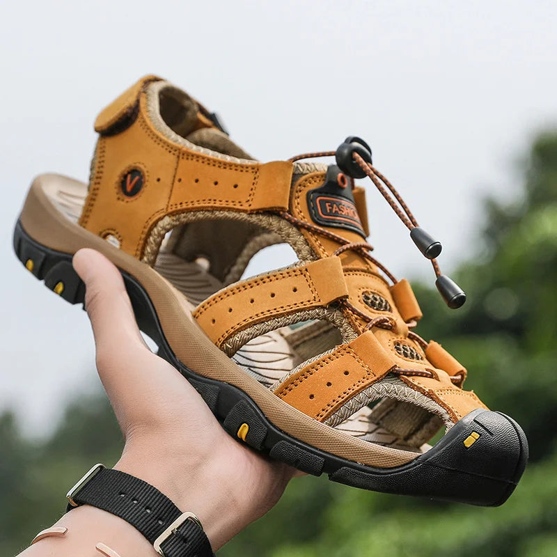Men’s Leather Gladiator Sandals – Casual Outdoor Summer Beach Shoes