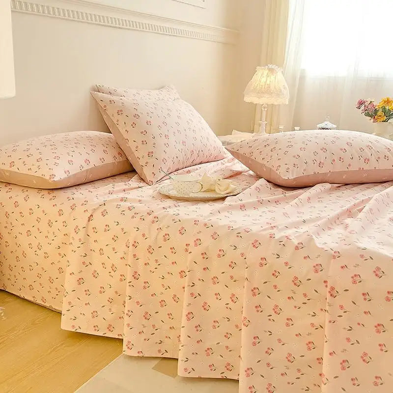 100% Cotton Floral Bed Sheet Set – Ultra Soft Pink/Purple Blossom Print