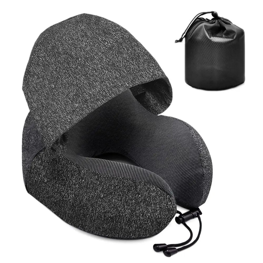 Hooded U-Shaped Travel Pillow – Memory Foam Neck Support for Sleep, Flights & Office