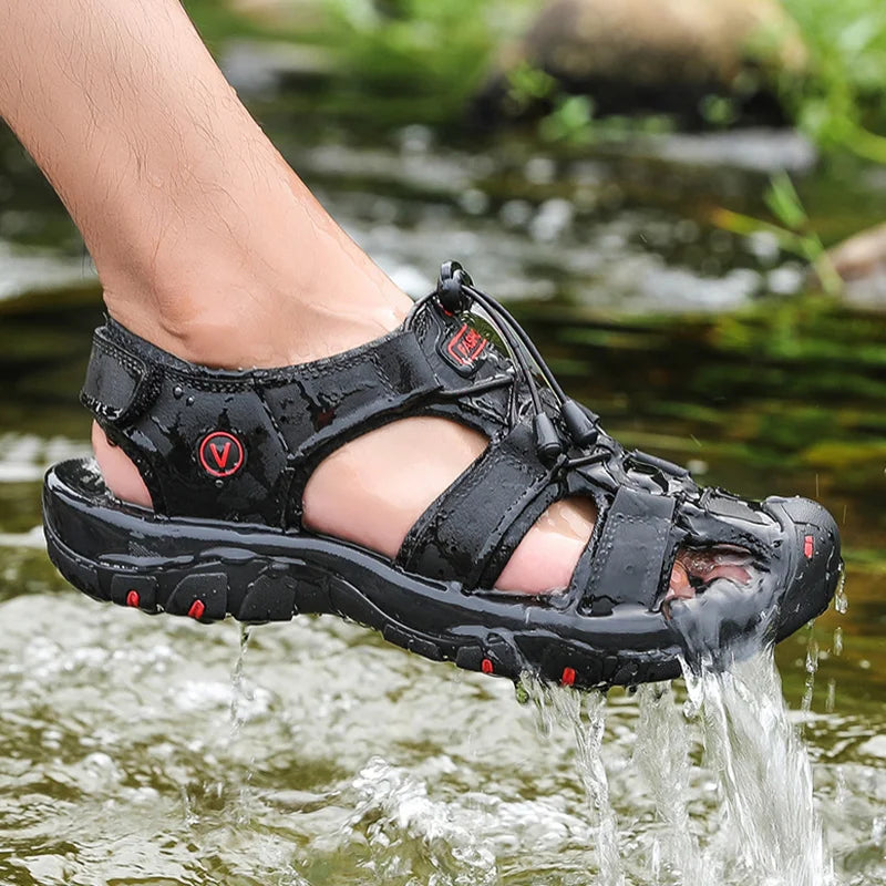 Men’s Leather Gladiator Sandals – Casual Outdoor Summer Beach Shoes