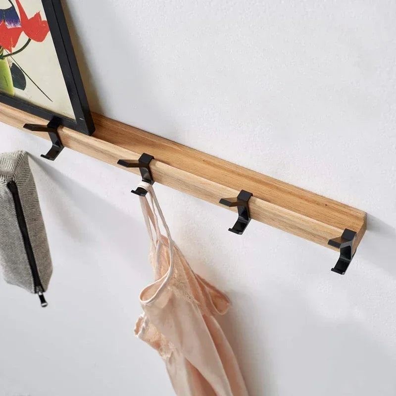 Nordic Wall Mounted Wooden Coat Rack with 5 Movable Hooks Ideal for Coats
