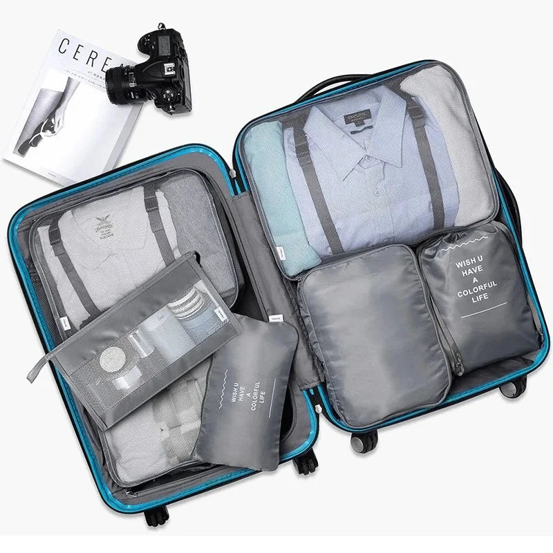 7PCS Travel Organizer Set – Packing Cubes for Clothes, Shoes & Luggage