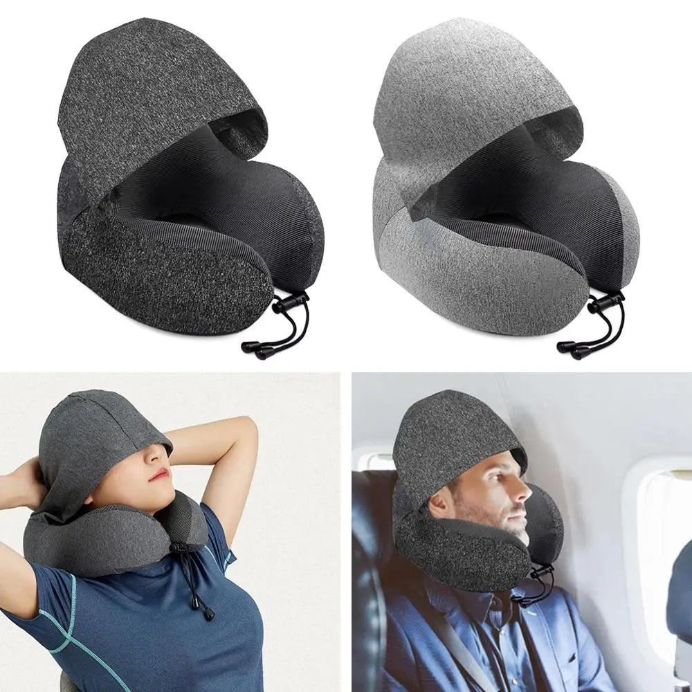 Hooded U-Shaped Travel Pillow – Memory Foam Neck Support for Sleep, Flights & Office