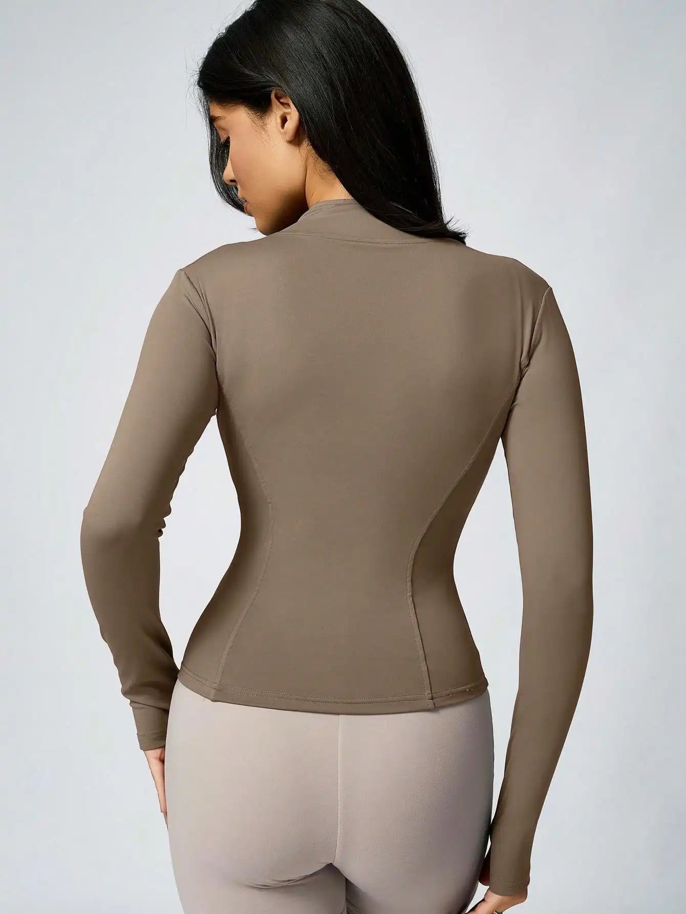 Women’s Zip-Up Sports Jacket – Slim Fit Turtleneck Long Sleeve Activewear Top