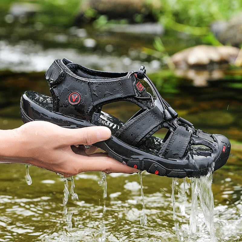 Men’s Leather Gladiator Sandals – Casual Outdoor Summer Beach Shoes