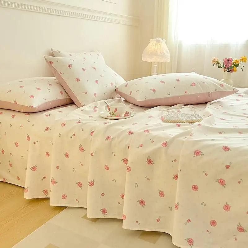 100% Cotton Floral Bed Sheet Set – Ultra Soft Pink/Purple Blossom Print