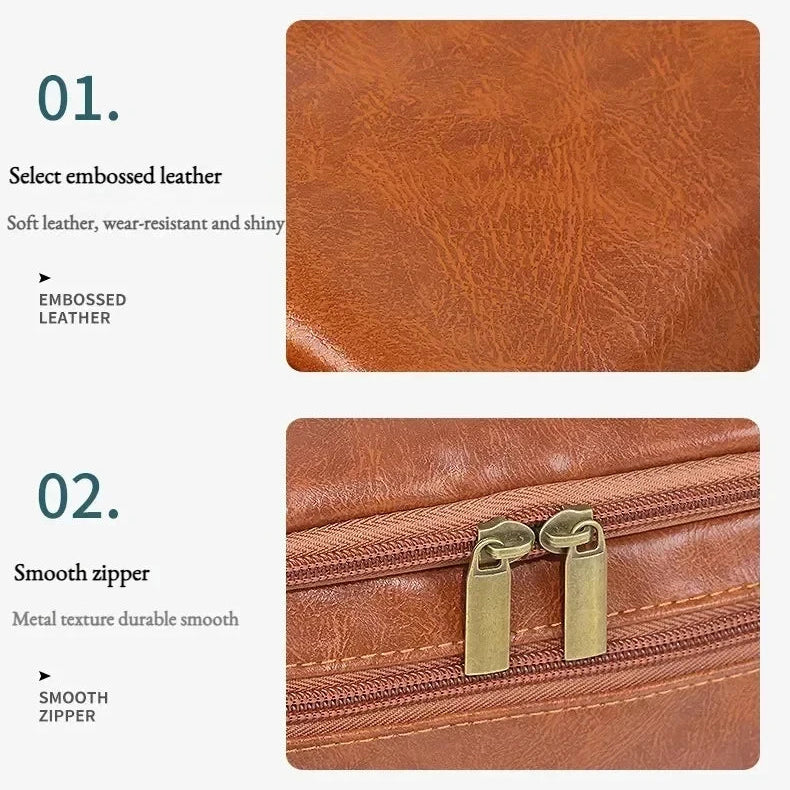Leather Toiletry Bag Hanging Travel Dopp Kit, Water-Resistant Cosmetic Organizer