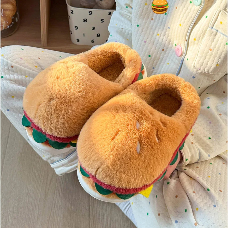 Hamburger Plush Winter Slippers – Cozy Indoor Comfort with a Playful Twist