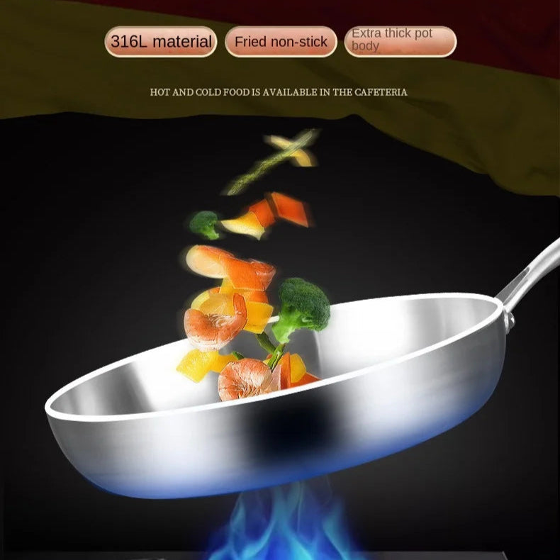 Premium 316 Stainless Steel Frying Pan Wok – Non-Stick, Uncoated, 7-Ply Skillet
