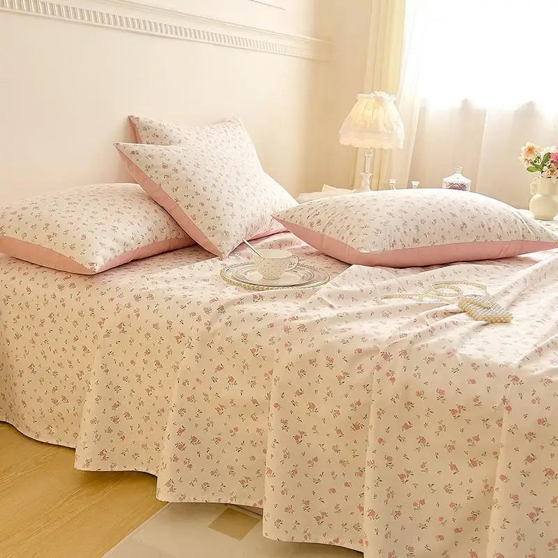 100% Cotton Floral Bed Sheet Set – Ultra Soft Pink/Purple Blossom Print