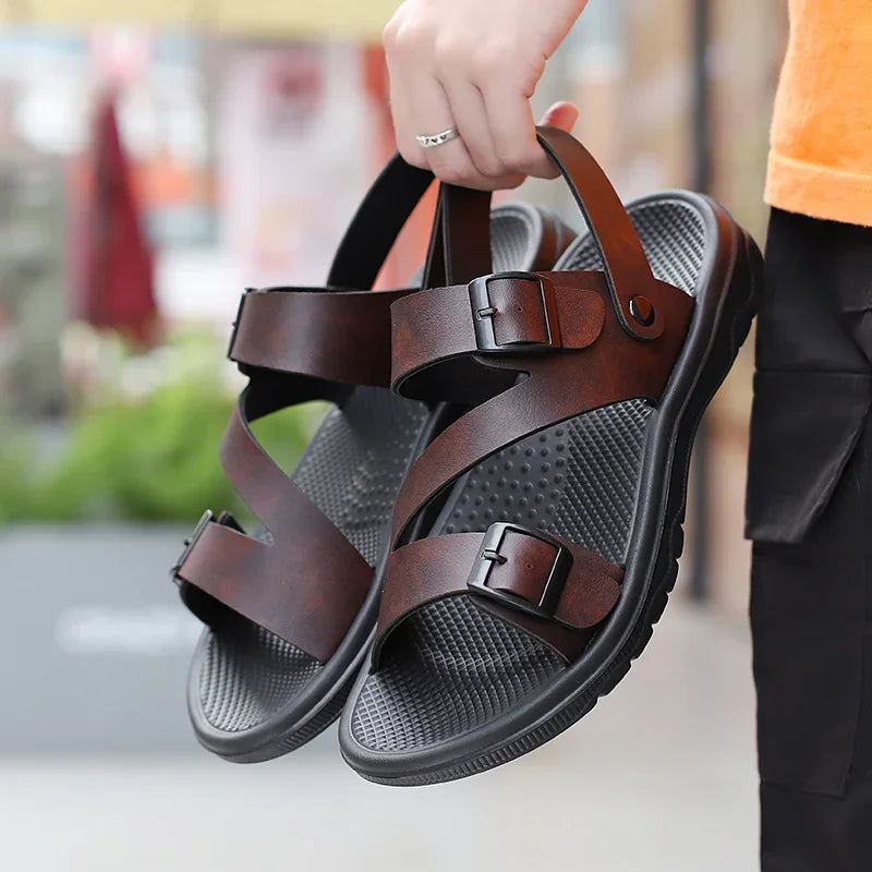 Men’s Summer PU Leather Sandals – Casual Non-Slip Gladiator Shoes