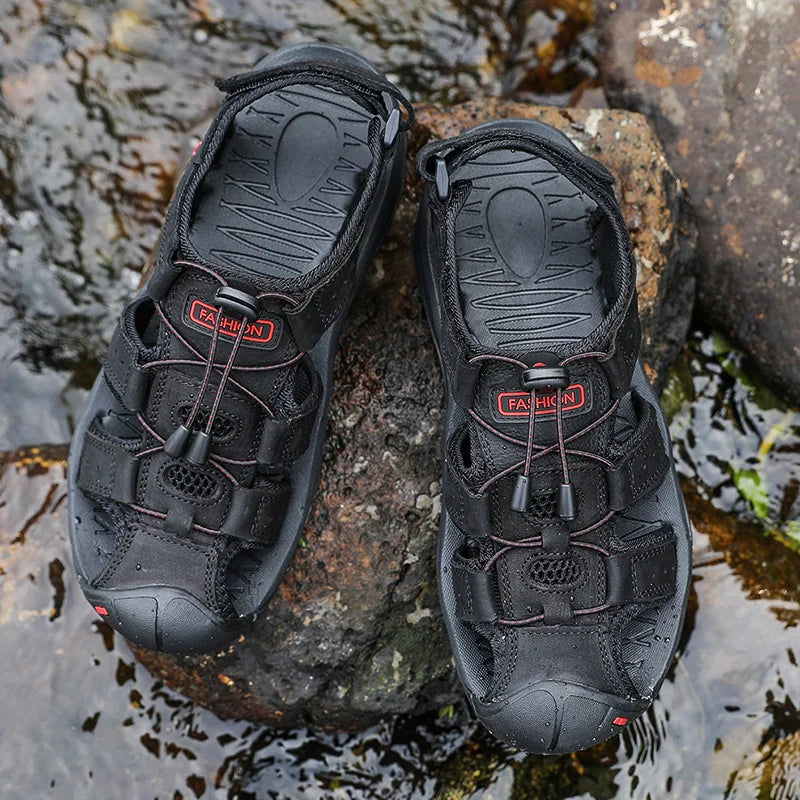 Men’s Leather Gladiator Sandals – Casual Outdoor Summer Beach Shoes