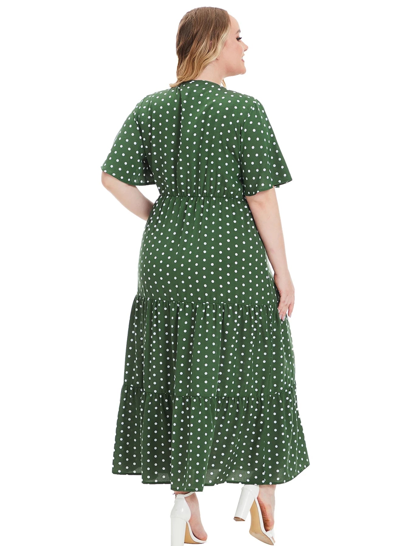 Plus Size Polka Dot V-Neck Boho Maxi Dress