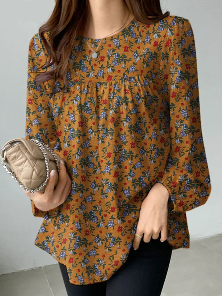 Floral Cotton Blouse – Bohemian Long Sleeve O-Neck Casual Shirt
