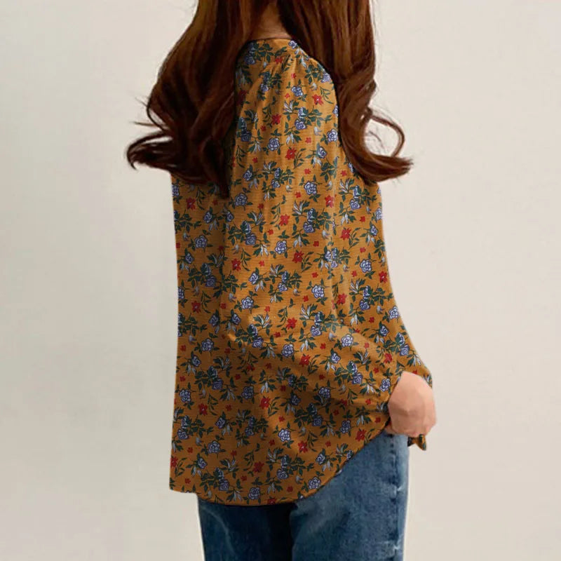 Floral Cotton Blouse – Bohemian Long Sleeve O-Neck Casual Shirt